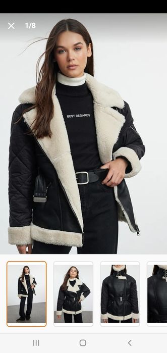 Geaca tip cojoc cu blana alba