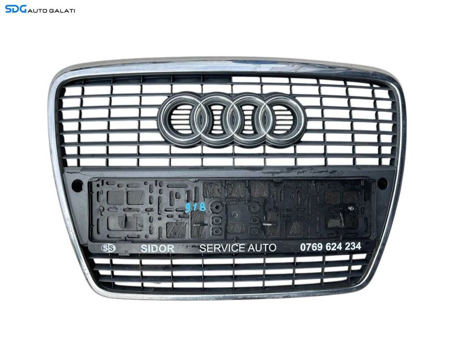 Grila cu Emblema Centrala de pe Spoiler Bara Fata Suport Numar Cu Locas Senzori Audi A6 C6 2005 - 2009 Cod 4F0853651S [B4610]