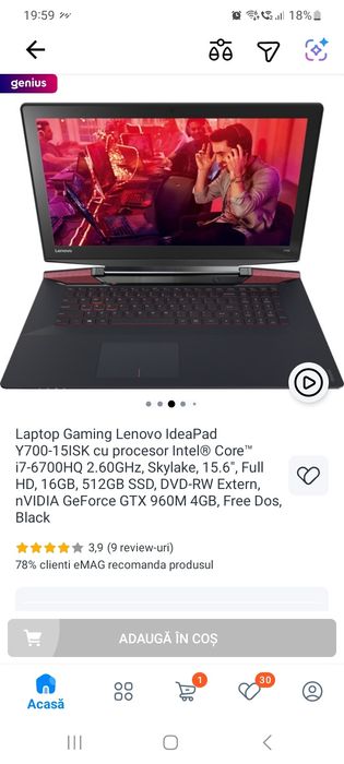 De vanzare laptop gaming Lenovo y700 i7 16gb ram 4gb video