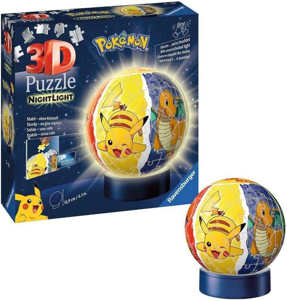 ПРОМО Нов 3D Пъзел Ravensburger от 72 Части - Светеща Топка Покемон