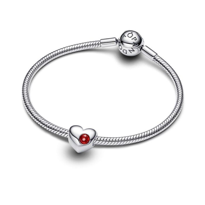 Серебряный браслет Pandora «Сердце с красным кристаллом» 100% оригинал