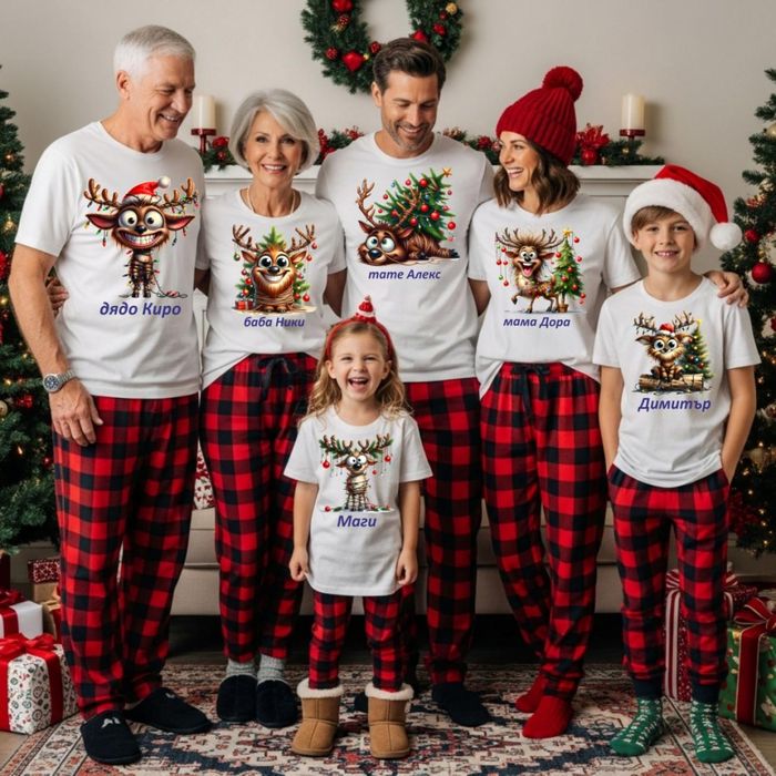 Бюджетни семейни  Коледни тениски  с име