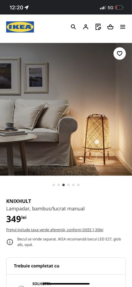 Lampadar bambus Knixhult Ikea