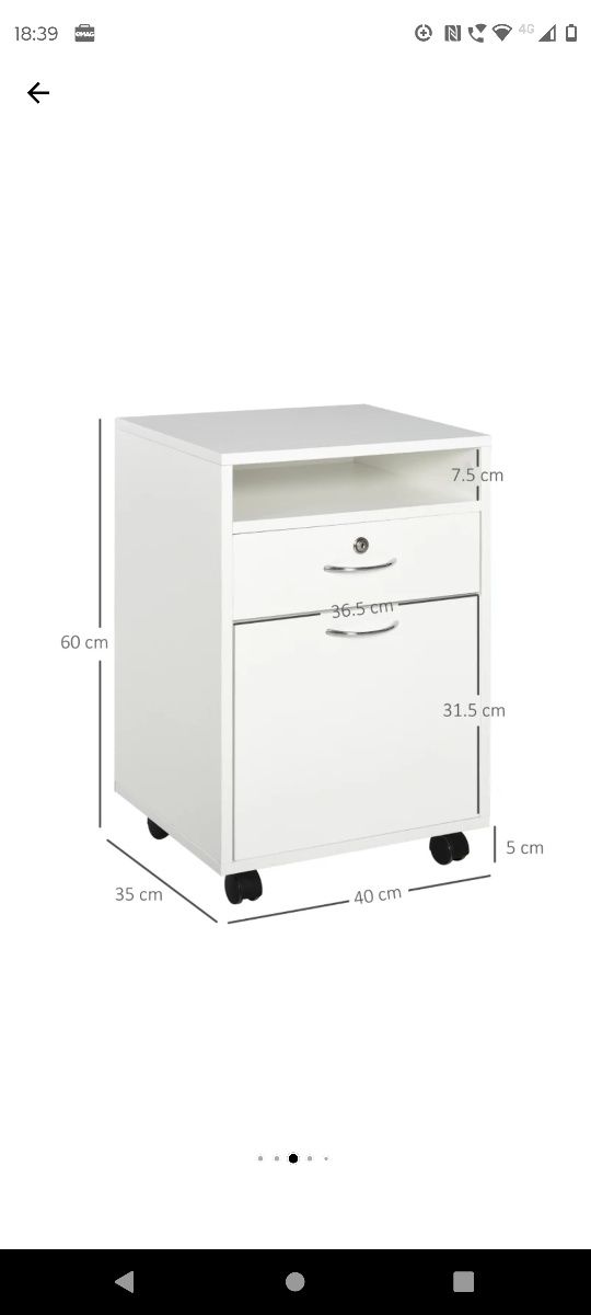 Comoda pentru birou cu roti cu sertar, PAL, 40x35x60cm, Alb