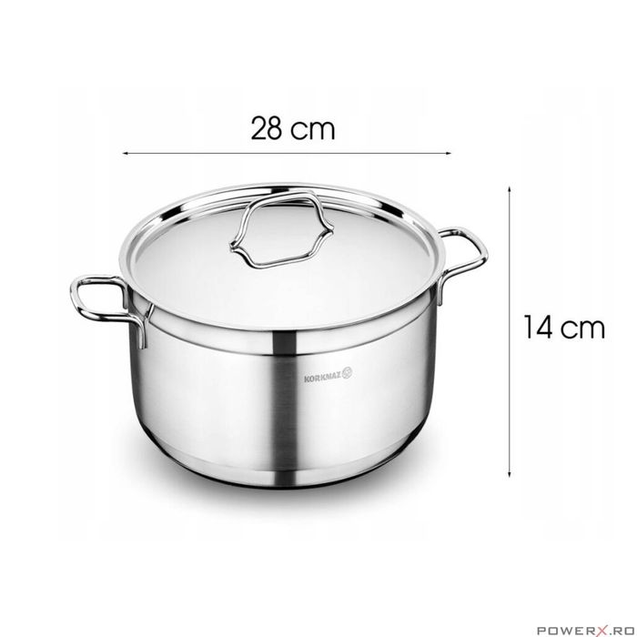 Oala cu capac din inox, 28X14cm 8.5litri, compatibila cu toate