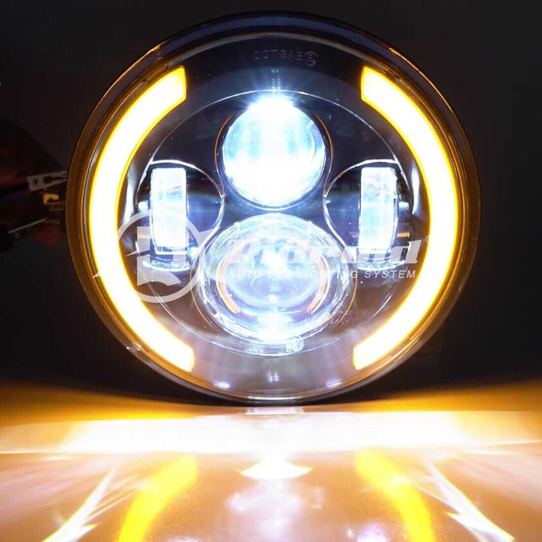 Комплект Кръгли LED фарове 70W H4 букса, къси, дълги, дневни + мигач