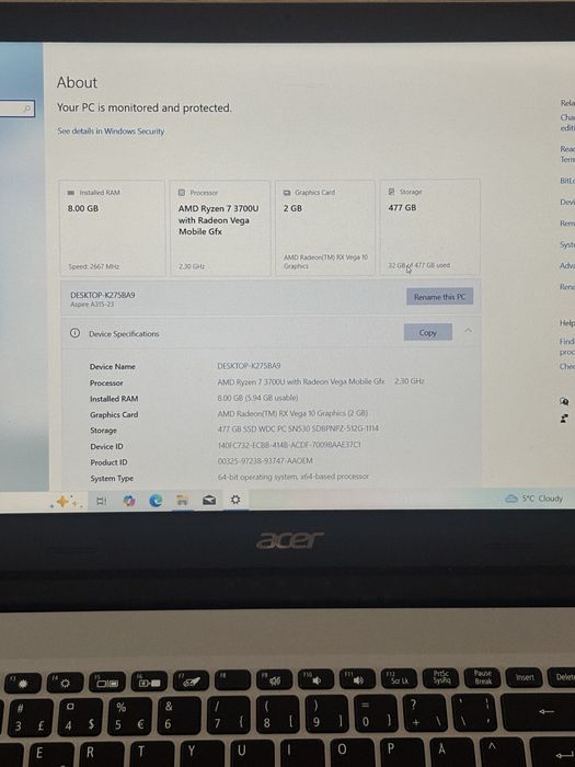 Acer Aspire 3• Procesor ryzen 7• SSD 512gb• placa video 2gb