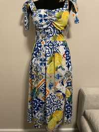 Миди рокля с лимони, средна дължина, универсален размер