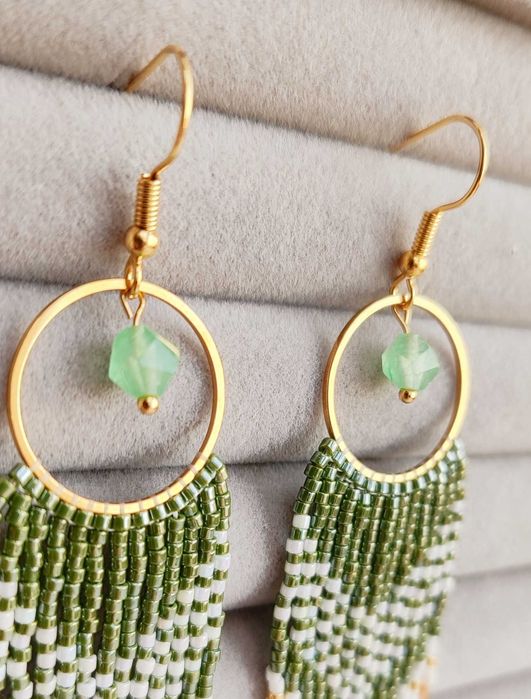 Ръчно изработени обеци, Японски мъниста, Неръждаема стомана, Елегантни