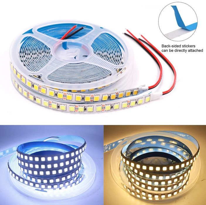 5 metrlik oq LED lenta (SMD2835, 240 LED/m, 12V, IP20)