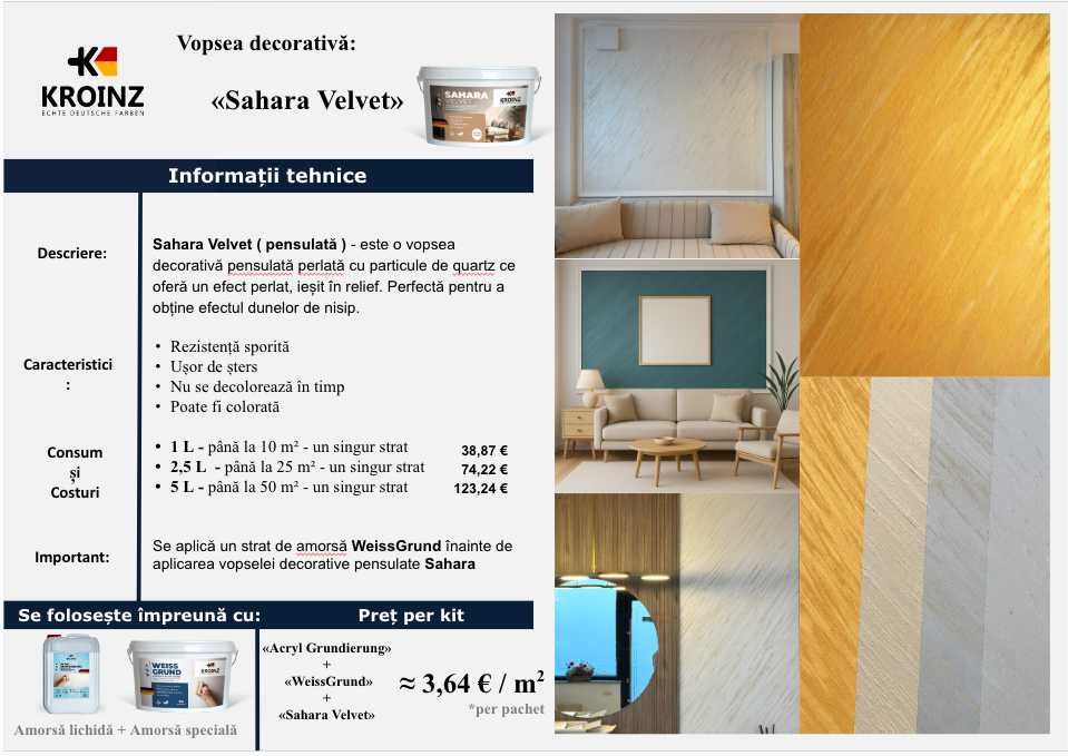 Vopsea Decorativă Pensulată Perlată, Culoare Auriu, Sahara - 1L