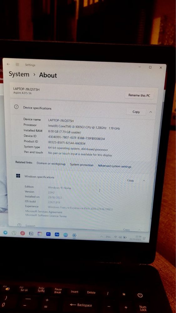 Laptop de vanzare  | Acer | i3-1005G1 CPU | Windows 11 Home |