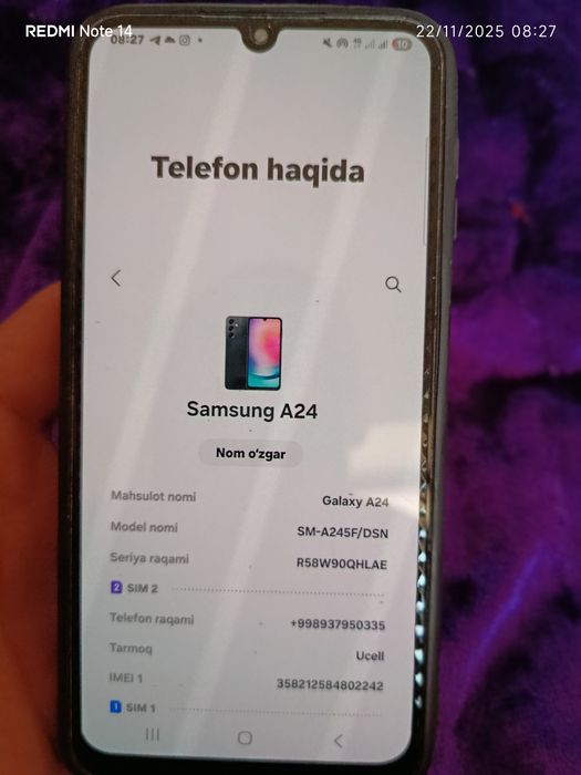 Samsung a24 xotirasi 128gb