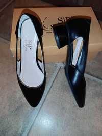 нови черни обувки с ток на Сара Пен 37 номер, естествена кожа
