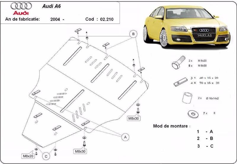 Scut metalic pentru motor Audi A6 2004-2011 - otel 2mm