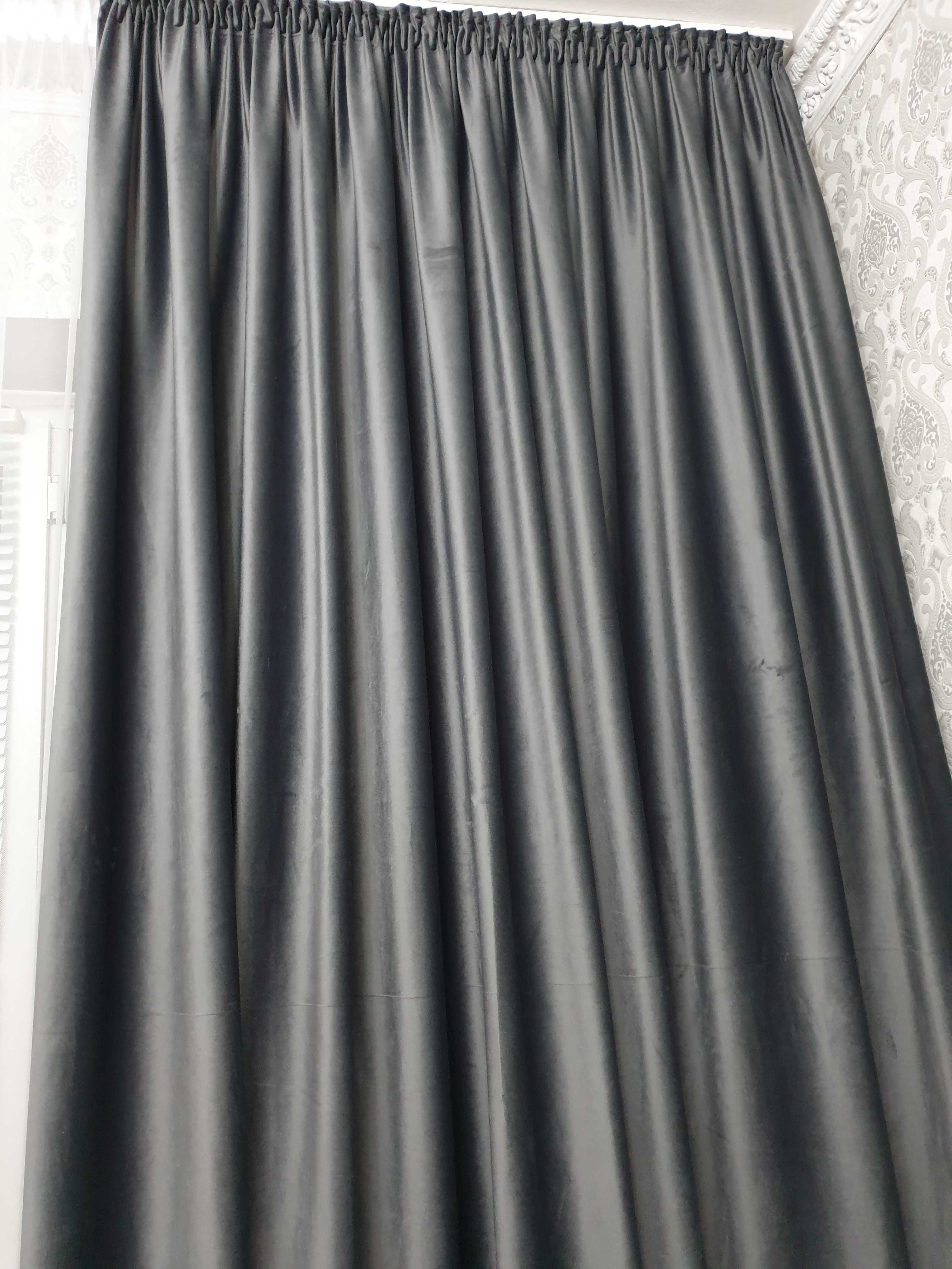 Затемняющие серые шторы с тюльем Со скидкой