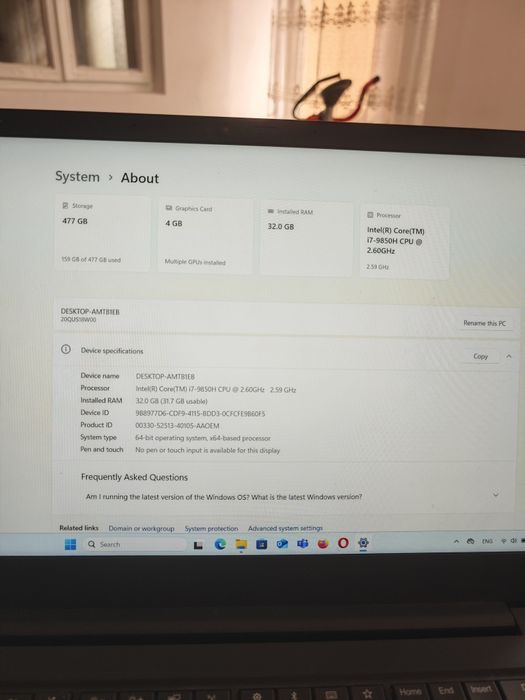 Laptop Lenovo Thinkpad P1 i7 gen9 32gb ram