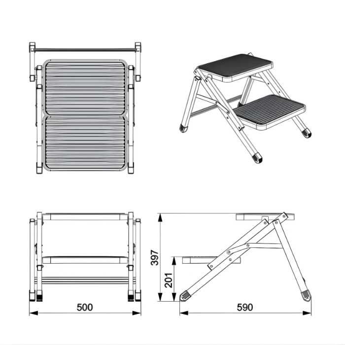 Сгъваема стълба с 2 стъпала за бусове, каравани, пикапи