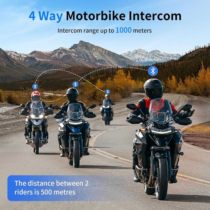 Нов интерком Fodsports M1-S AIR слушалки за 4 ездачи, до 1200 м...