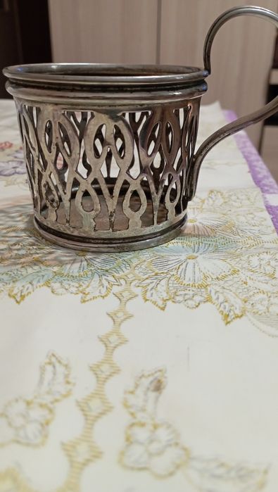 Старинный подстаканник Варшава, широкий, не стандартный со стаканом