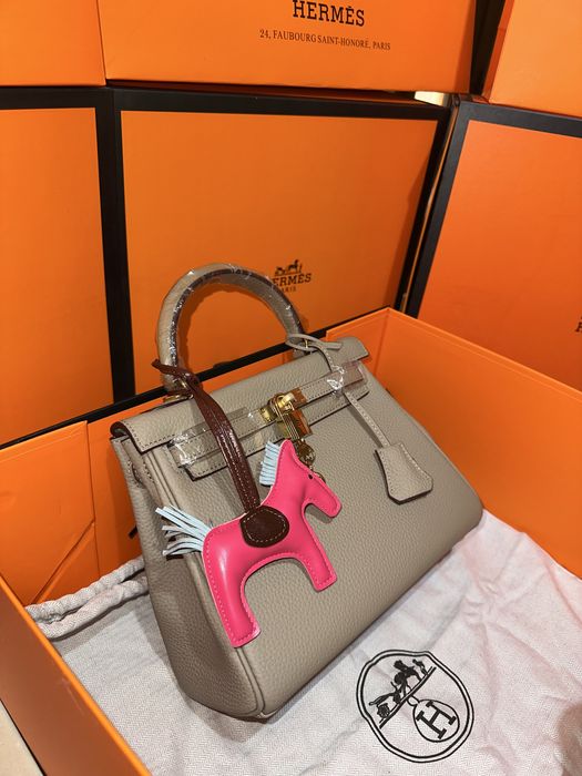 Geanta Hermes Kelly 25cm Gri/accesorii gold