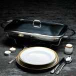 Vas termorezistent, cu incalzitor pentru mancare, chafing dish cu
