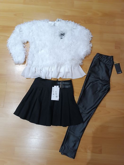 Лот пола Зара, кожен клин и пухена блуза Контраст