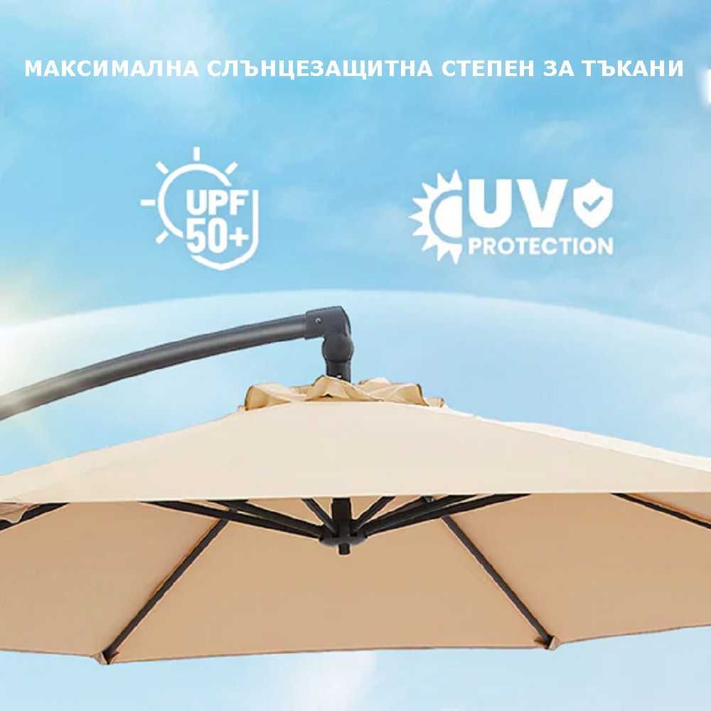 Градински Чадър 3 метра с LED осветление и UV защита