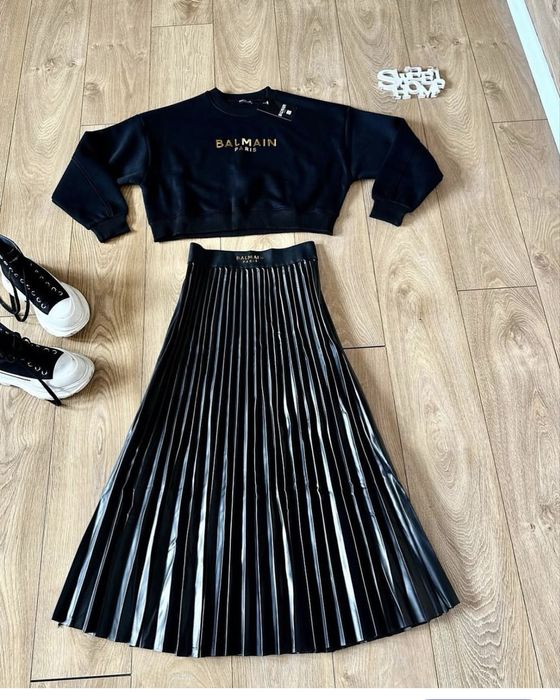 Balmain!Разкошен есенен сет пола солей и суичър кроп