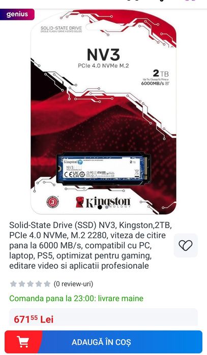 Ssd Kingston 2 tb  M2 nv3 Nou sigilat