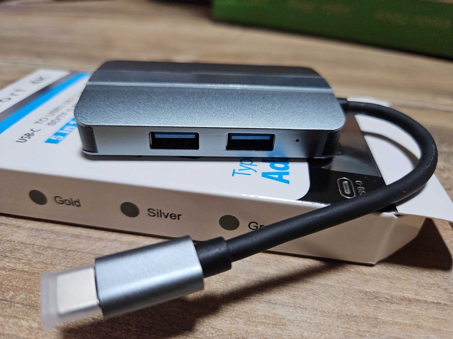 Hub usb-c 5 in 1, cititor carduri SD/TF, usb, port ethernet, Pret Fix