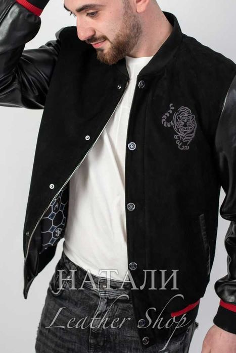 Мъжки кожен бомбър Алекс Black