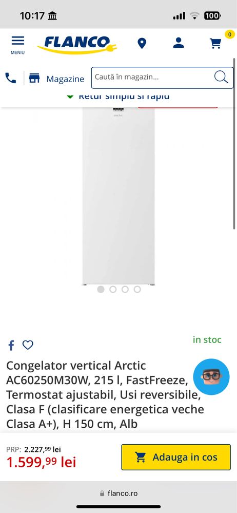 Congelator vertical Arctic AC60250M30W, 215 l