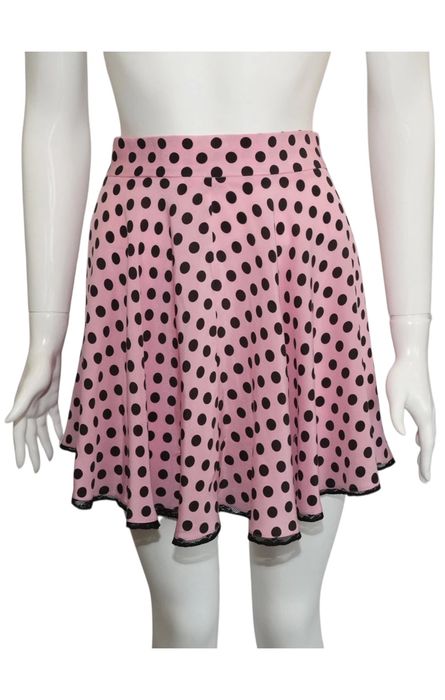 Fustă mini roz din mătase cu buline