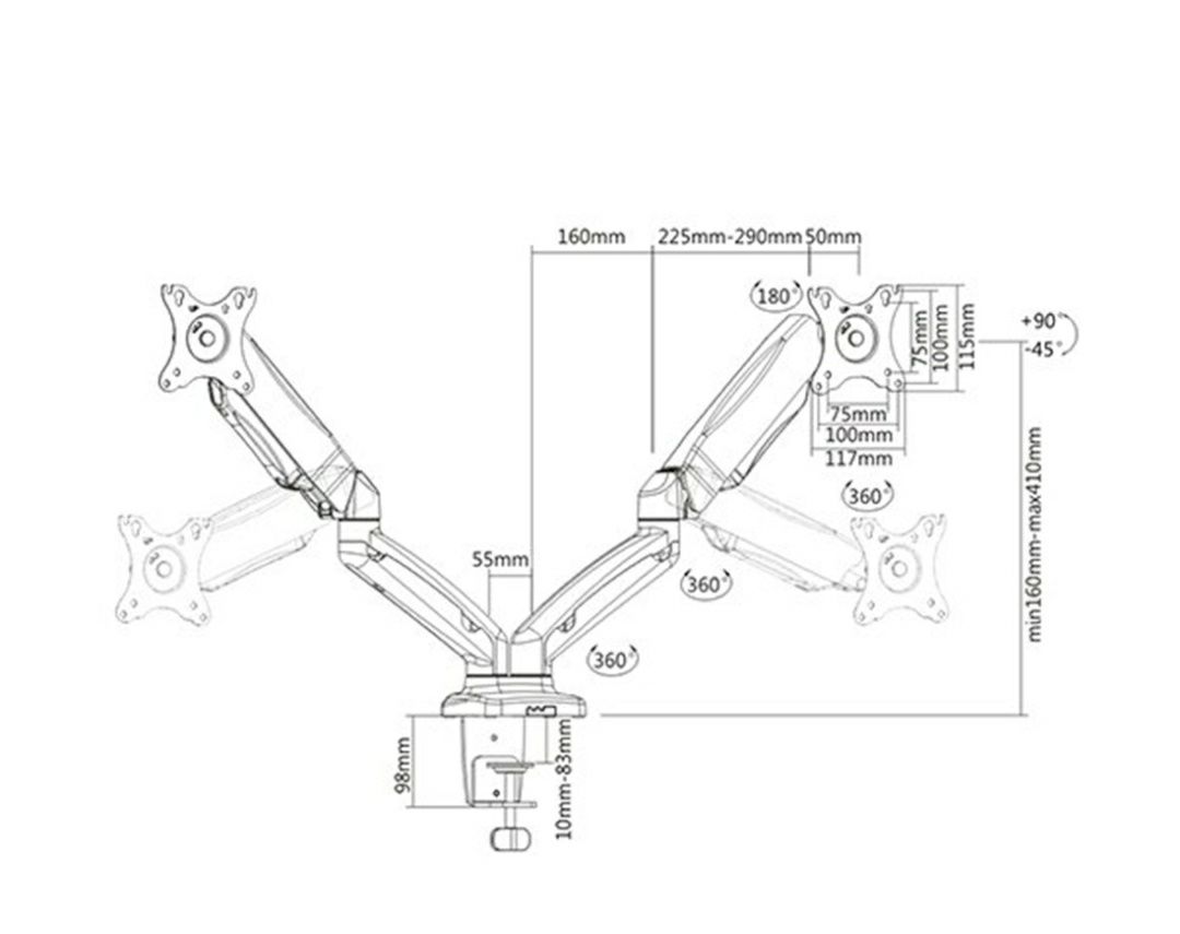 Настольный кронштейн с газлифтом для двух мониторов.Новый