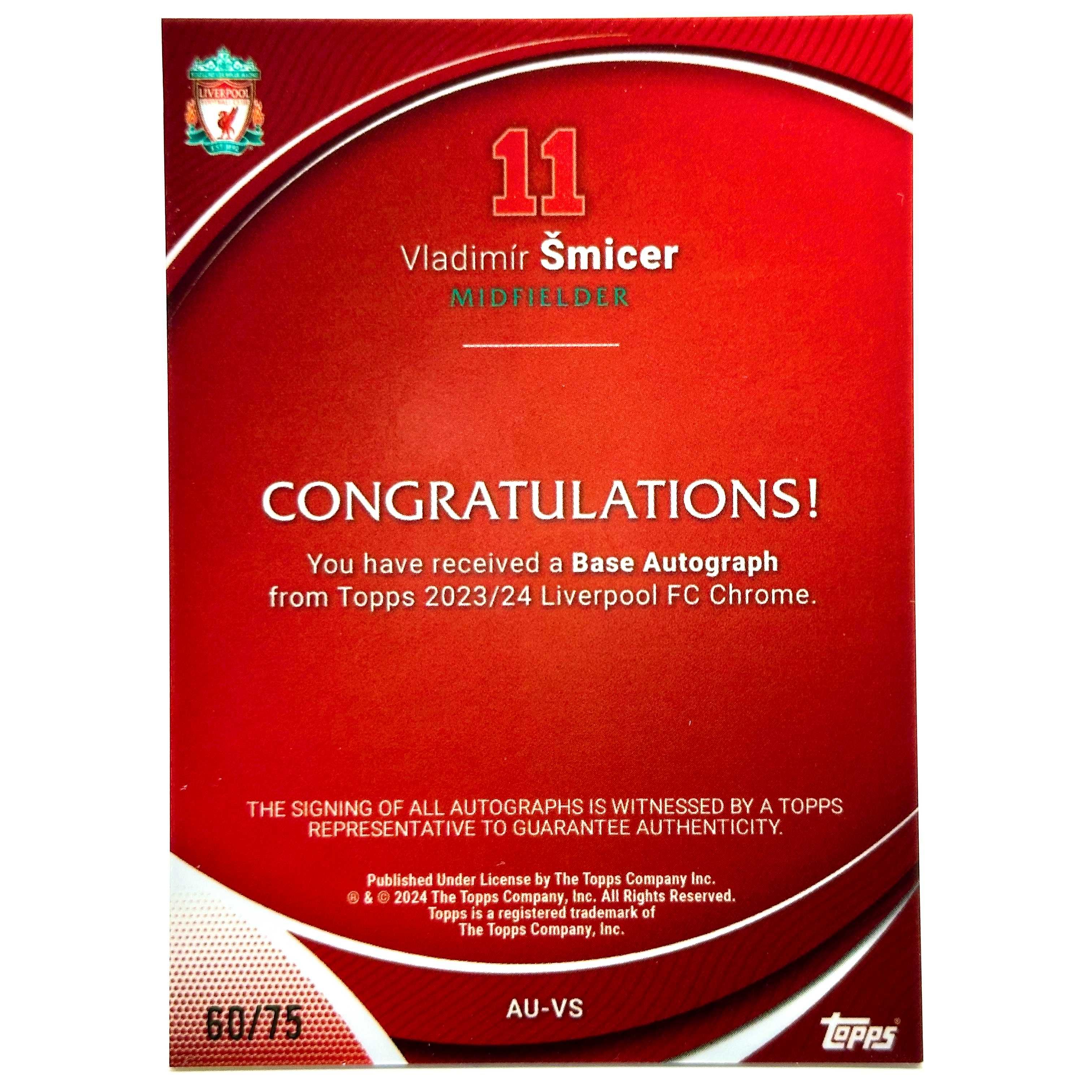 Cartonas de fotbal Vladimir Smicer/75 2023 Topps  Autograf Liverpool