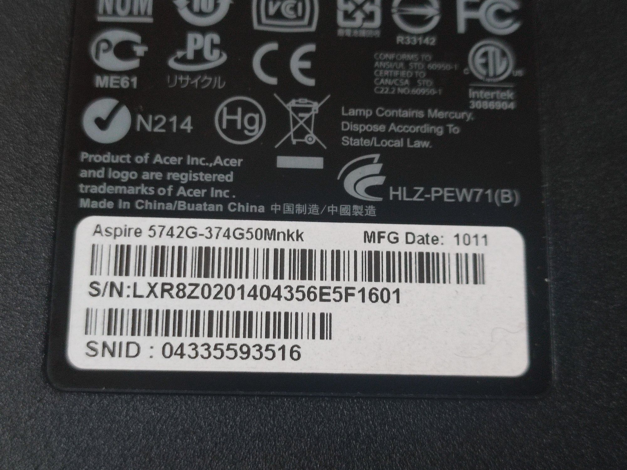 Carcasa completa + Balamale + Dvd - Acer Aspire 5742G 5741G 5551G