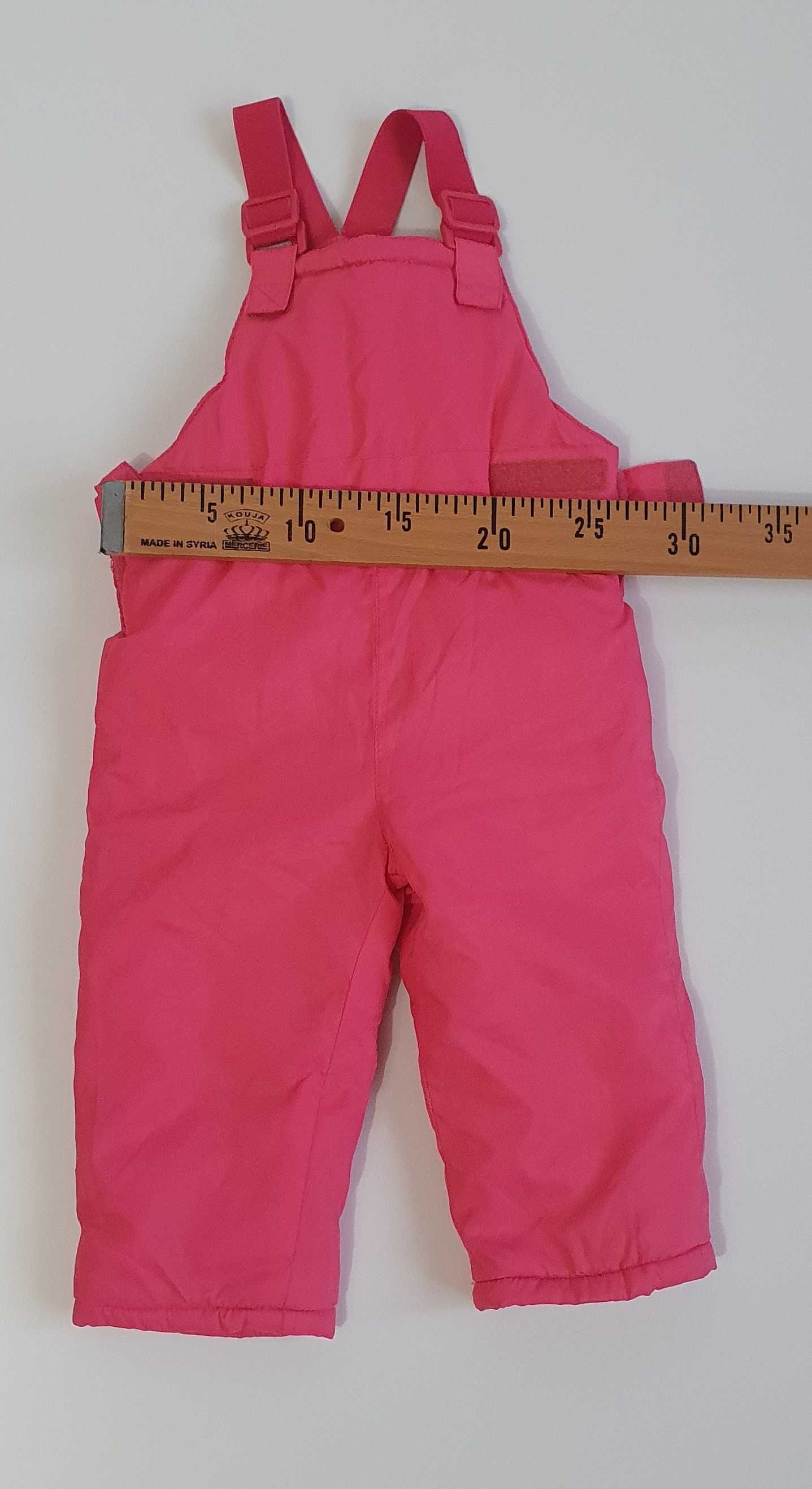 Pantaloni salopeta iarna zapada impermeabili roz cu bretele marimea 80