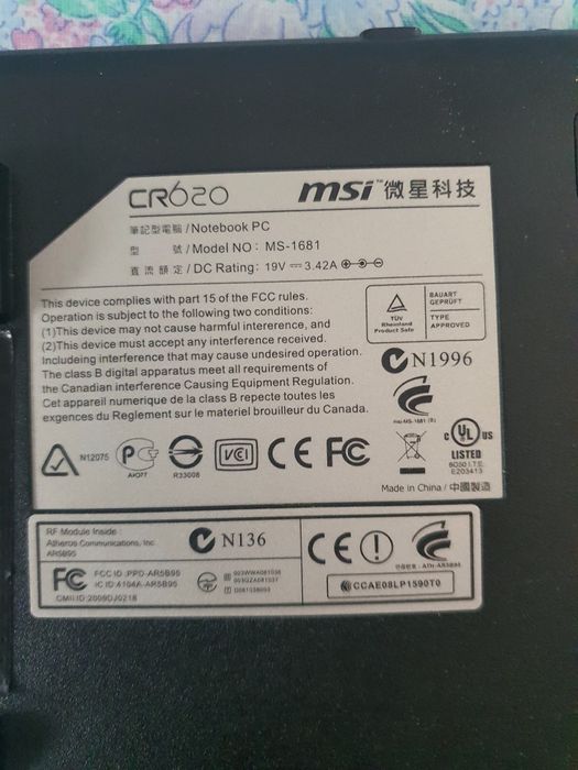Laptop MSI-MS1681,Intel i3,Windows 10