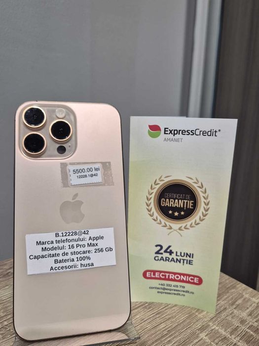 (AG42) Apple iPhone 16 Pro Max 256GB 100% b12228 - Garantie 2 ani!