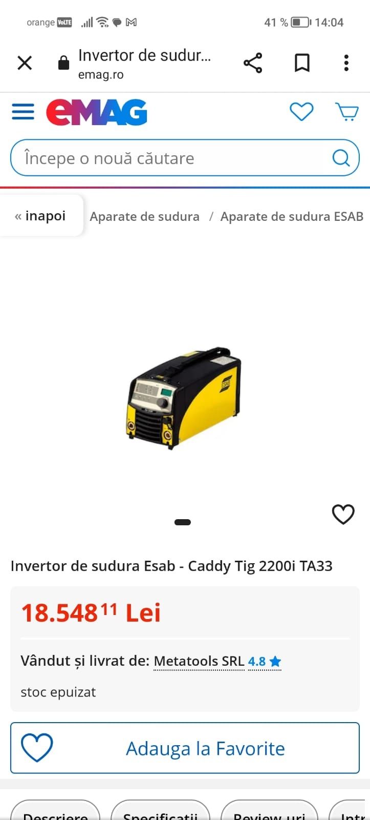 Aparat de sudura invertor Esab Caddy 2200i Tig Factura/Garantie