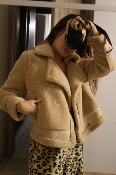 плюшено палто от овча кожа