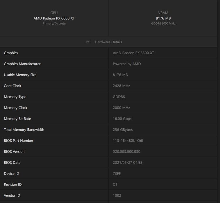 Placa Video AMD RX6600XT