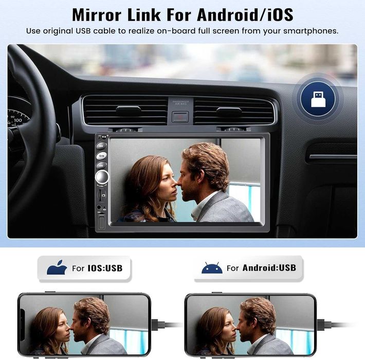 Радио за кола с двоен дин с CarPlay Android Auto CAMECHO 7-инчово