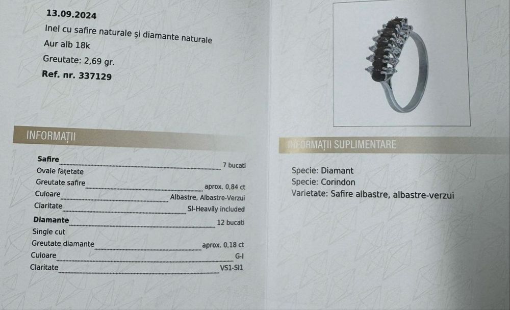 Inel Aur 18k cu Diamante si Safire, pret fix