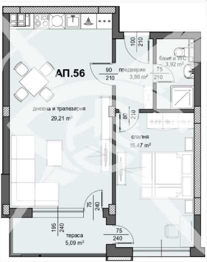 Двустаен апартамент 16-844