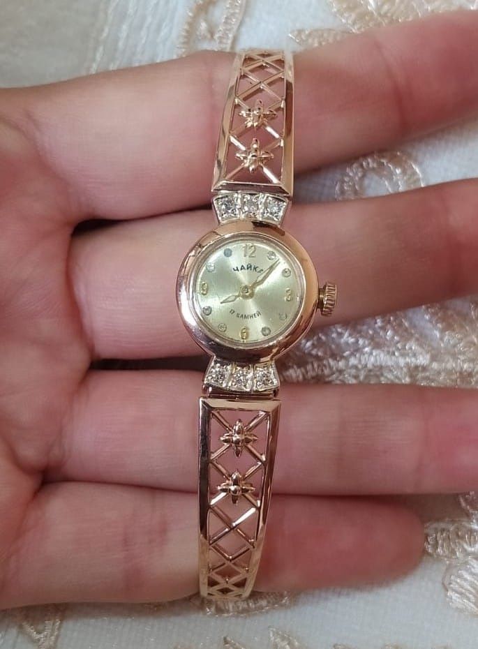 Часы с бриллиантами Чайка, 583 проба, СССР