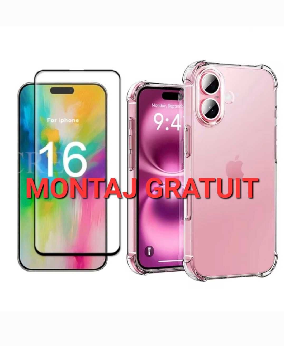 Set Folie Sticla Full + Husa AntiSoc iPhone 12 13 14 15 16 Pro Max