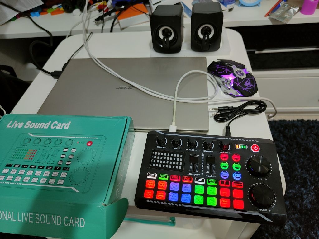 Consola Audio DJ , Mixer Audio cu efecte și live bluetooth 5.0 și LED