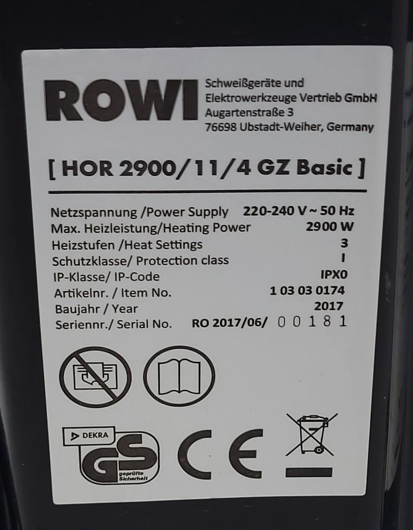 Radiator electric pe ulei ROWI HOR 2900W, 11 elementi,ventilator+timer